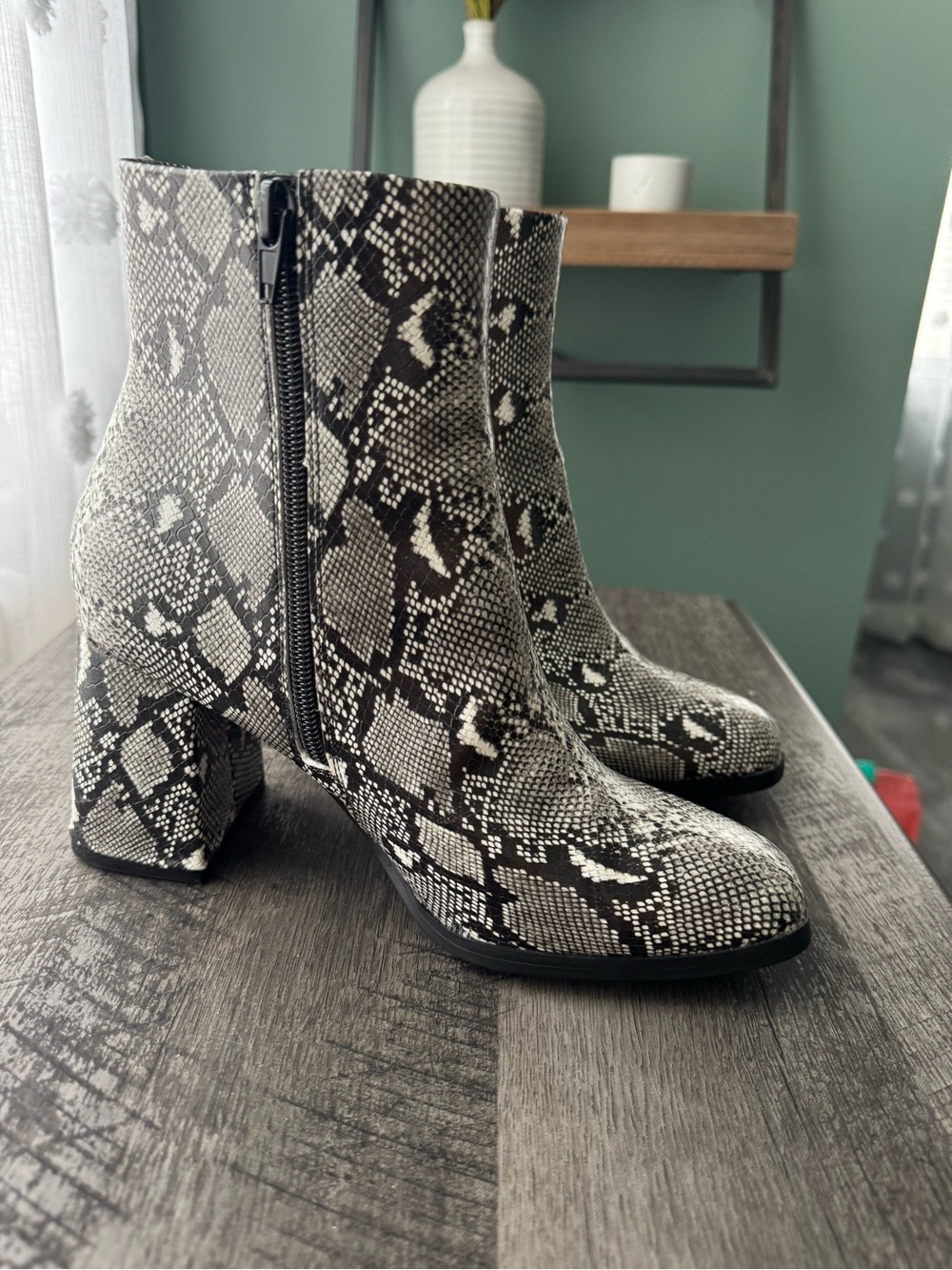 Madden Girl Snake-Print Ankle Boots - Black & Gray